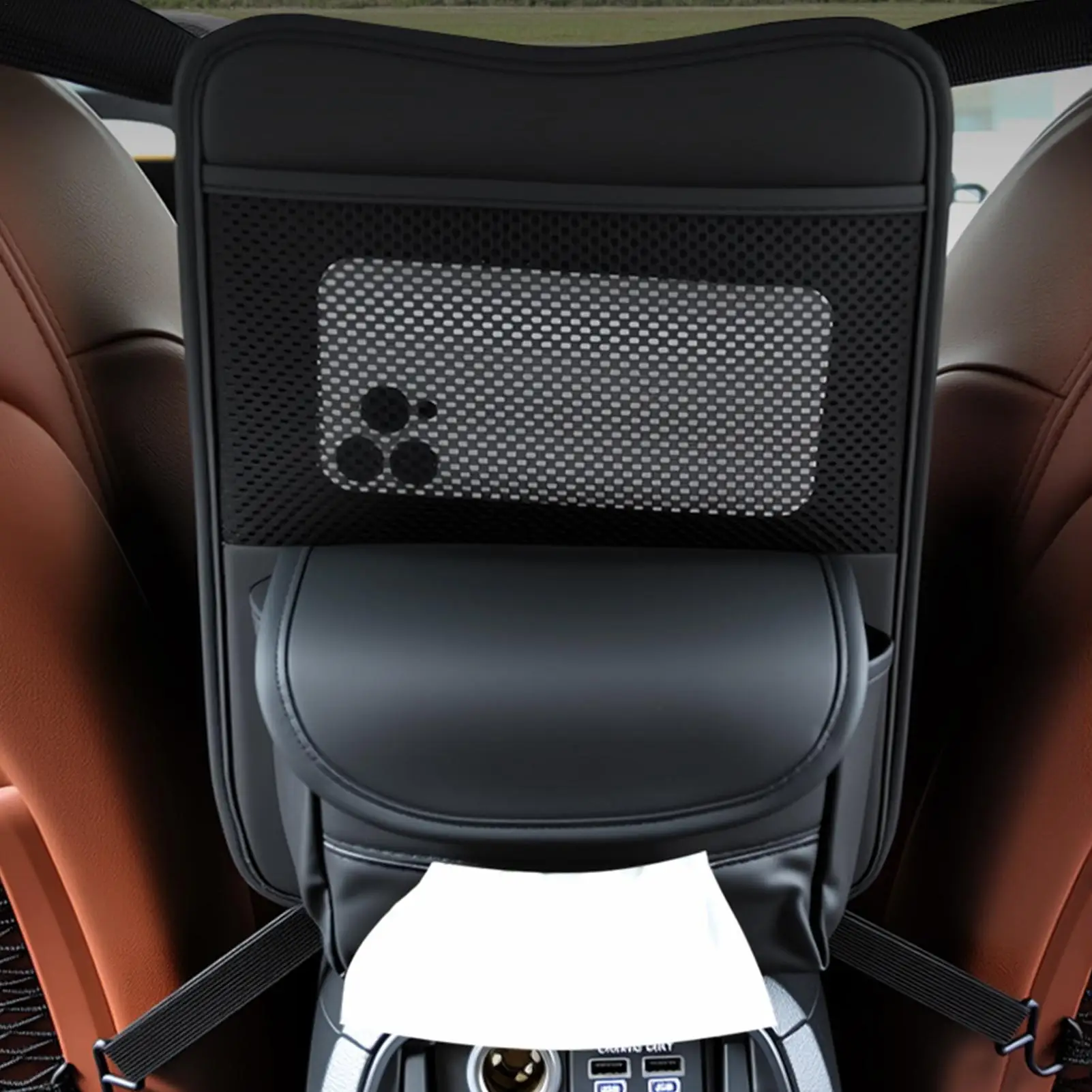 Car Purse Holder Between Seats PU Leather Case With Compartments Front Seat Car Organizer For Snack Key Cup Purse SUV Backseat