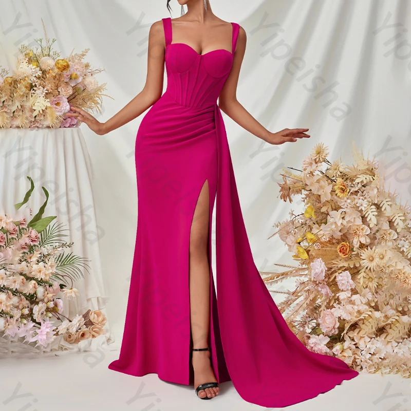 فساتين سهرة حمراء حورية البحر بدون أكمام أنيقة بفتحة جانبية فستان المشاهير رائع عالي الجودة للحفلات الراقصة للنساء حسب الطلب #5