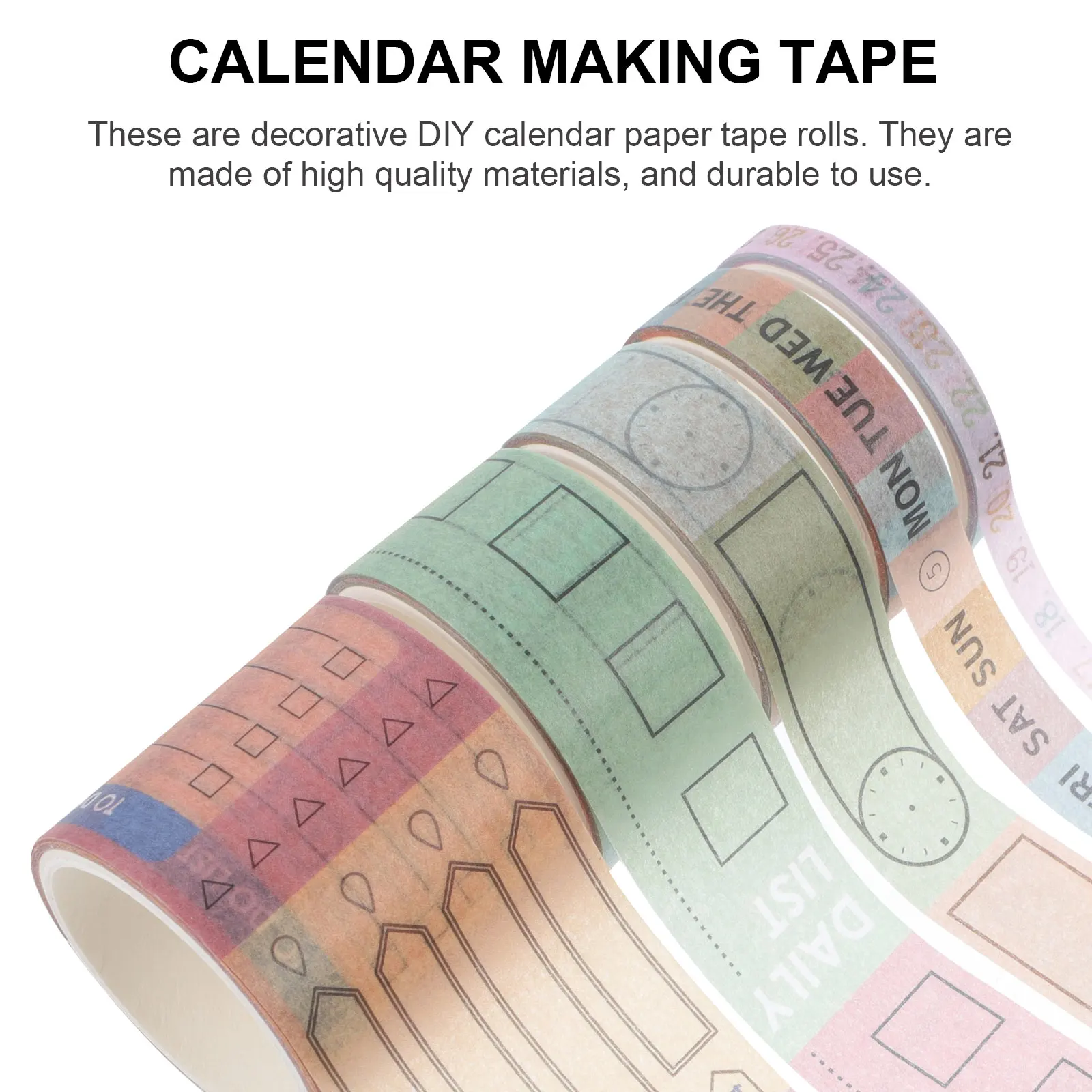 

2pcs 10 Rolls Diy Calendar Tape Bright Color Writable Paper Planner Sticker For Monthly Date Decoration Craft Kids Adhesive Set