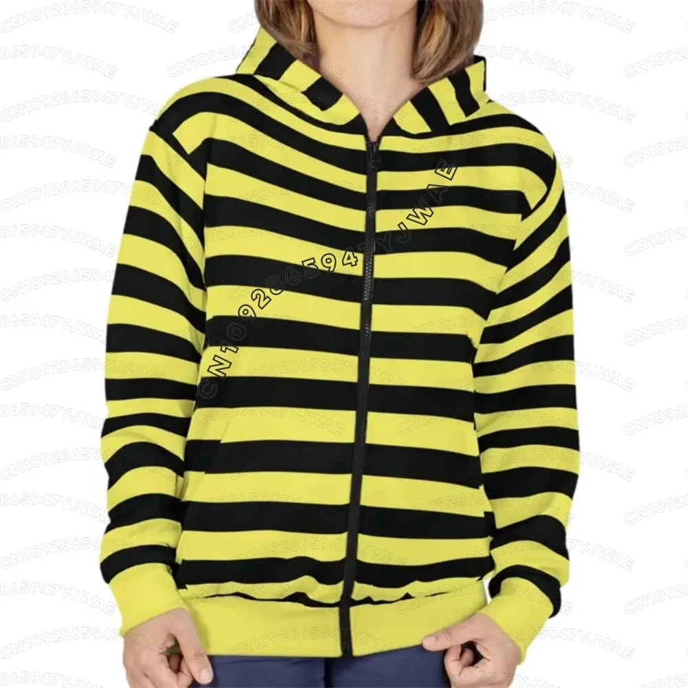 26 Winter Women Bee Stripes Pattern Zip Up Hoodie Men Women Long Sleeve Hooded Jacket , Casual Y2k Streetwear Women Hoodies