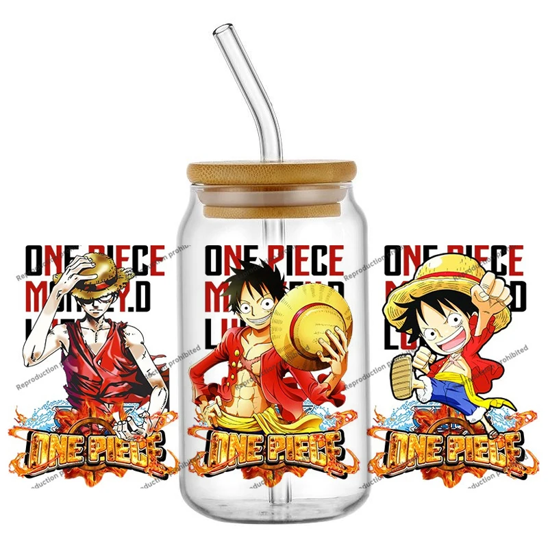 

New Arrival Japanese Pirate Anime Cartoon UV DTF Decal Sticker Wrap For 16oz Libbey Glass Can Cup Wholesale