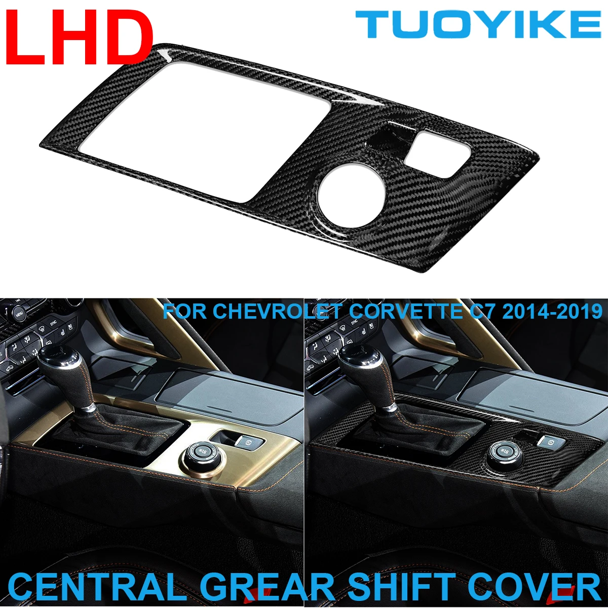 

LHD Car Styling Real Carbon Fiber Central Console Gear Shift Panel Cover Trim Decor Sticker For Chevrolet Corvette C7 2014-2019