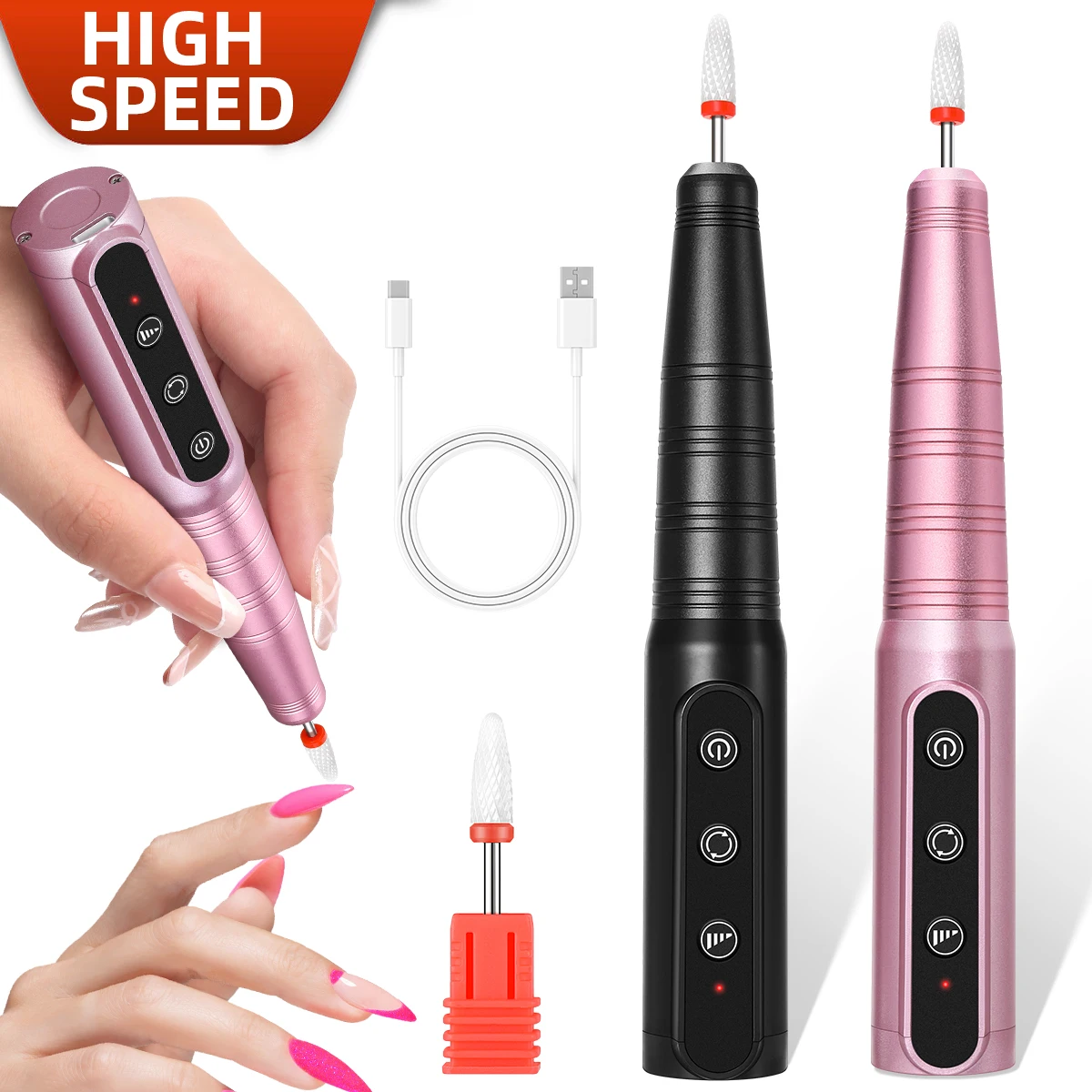 

Rechargeable Nail Drill Machine Electric Portable Nail File 12000RPM Nail Sander Gel Nails Polishing Set For Home Manicure Salon