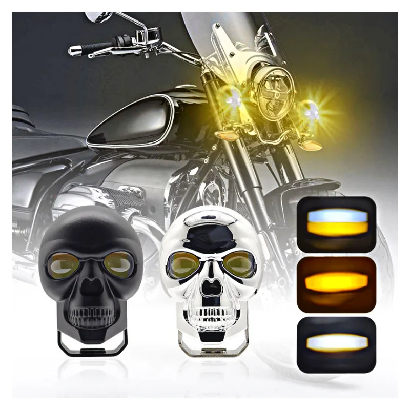 For Car Motorcycle Driving LED Decorative New Skull Head Two-color Lamp Fog Spotlight