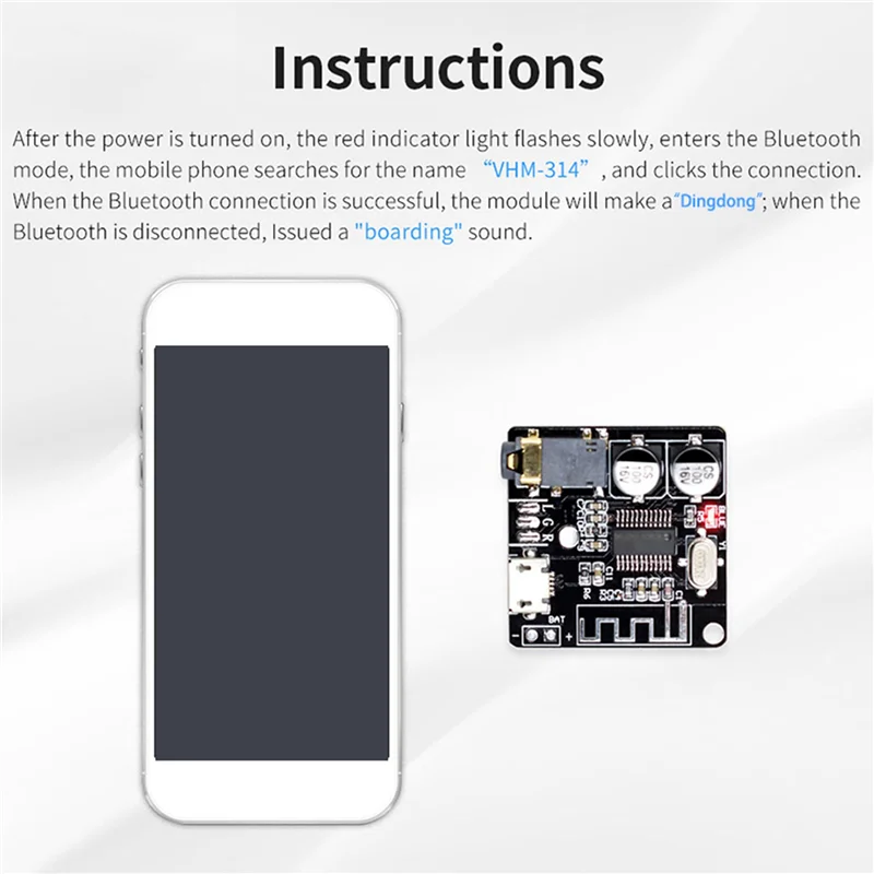 Y43A-VHM-314 Bluetooth Audio Receiver Board Bluetooth 5.0 Mp3 Lossless Decoder Board Wireless Stereo Music Module 50Pcs