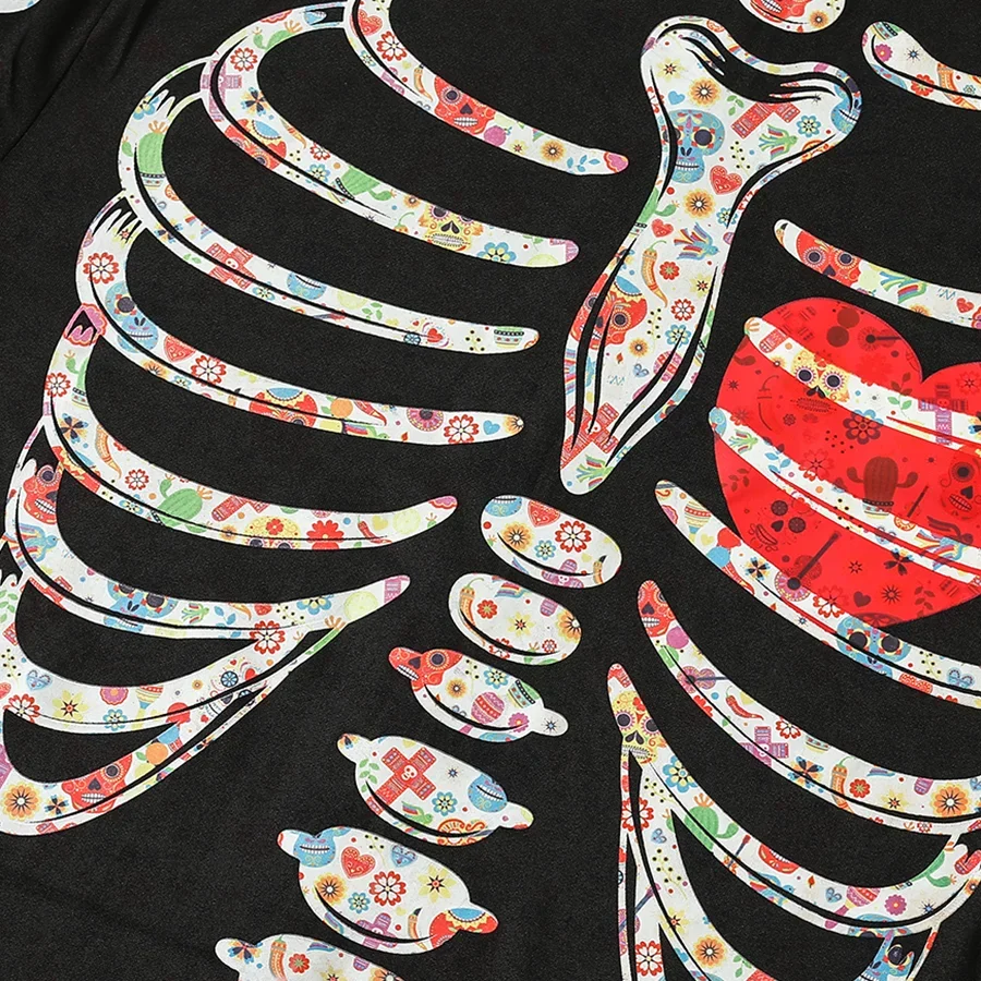 Costumes de fête cosplay d'Halloween pour femmes avec des motifs de crânes colorés, une combinaison, des gants et des accessoires pour les yeux à fermeture éclair au dos