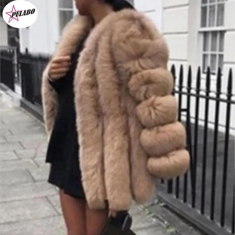 PULABO S-5XL  Coats Women PULABO Winter Top Fashion Fox Fur Coat Elegant Thick Warm Outerwear Fake Fur Jacket Chaquetas Mujer