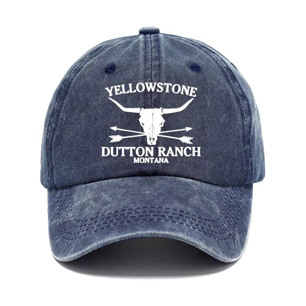 Retro Western Cowboy Hat - YELLOWSTONE DUTTON Ranch hard school embroidered cow-head printed baseball cap for both men and women