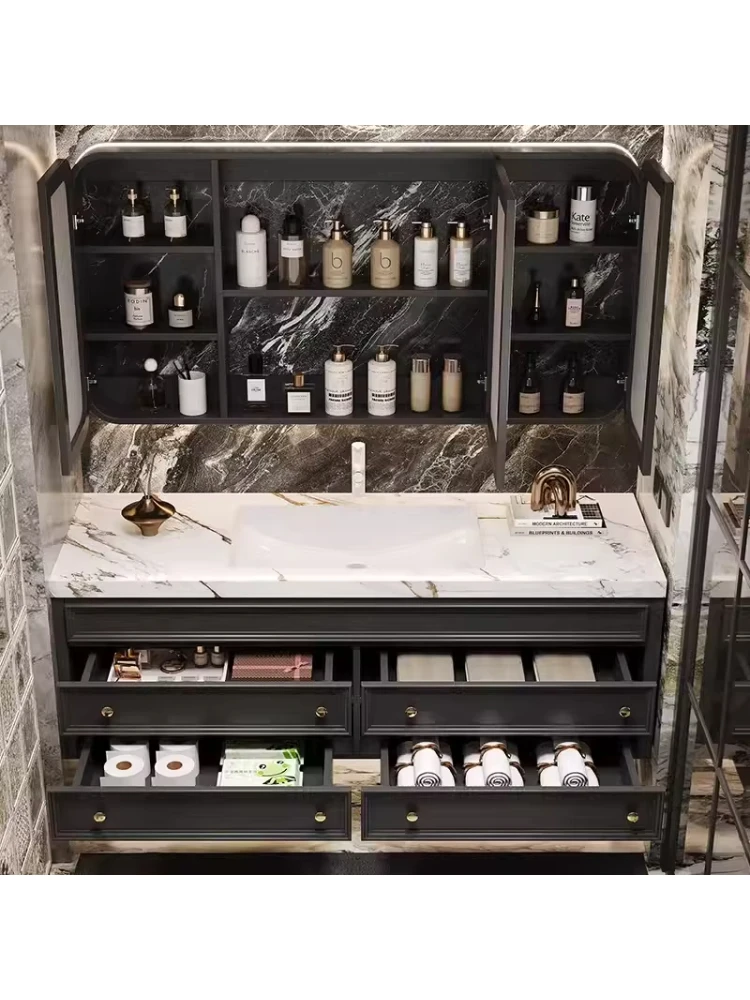 

French Oak Bathroom Cabinet Combination Slate Seamless Ceramic Basin Wash Table