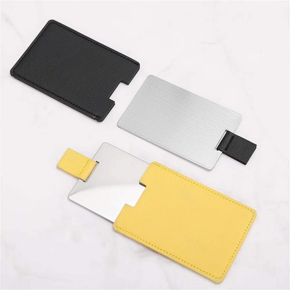 1PC Ultra-thin Makeup Mirror Vanity Mirror Portable Stainless Steel Compact Pocket Hand Mirror Leather Rectangle Cosmetic Mirror