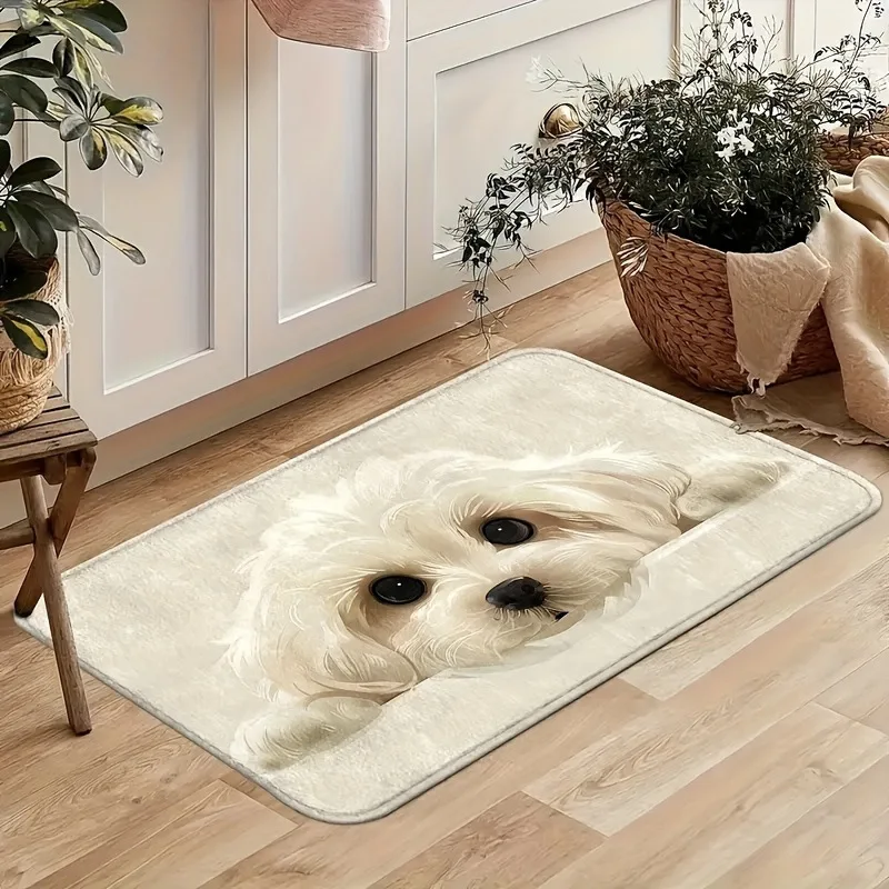 VIKAMA Cute Maltese Dog Print Bath Mat Non-Slip Absorbent Washable Puppy Rug for Bathroom Pet Lover Home Decor
