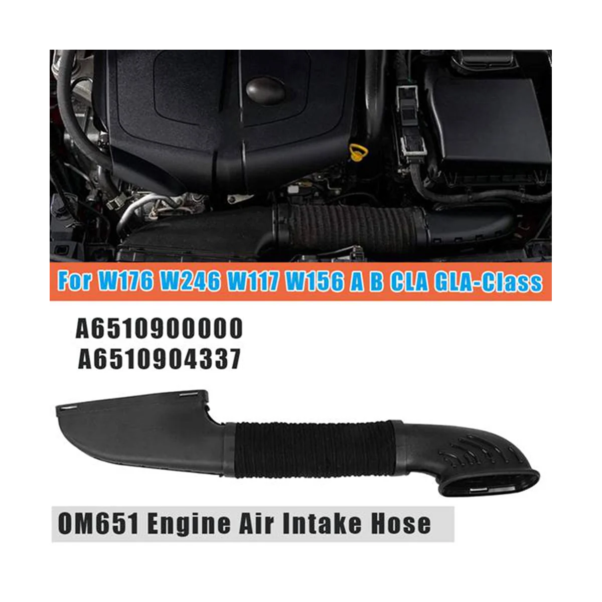 2 Pcs Engine Air Intake Hose Pipe A6510900000 A6510904337 for Mercedes-Benz W176 W246 W117 W156 a B CLA GLA-Class OM651