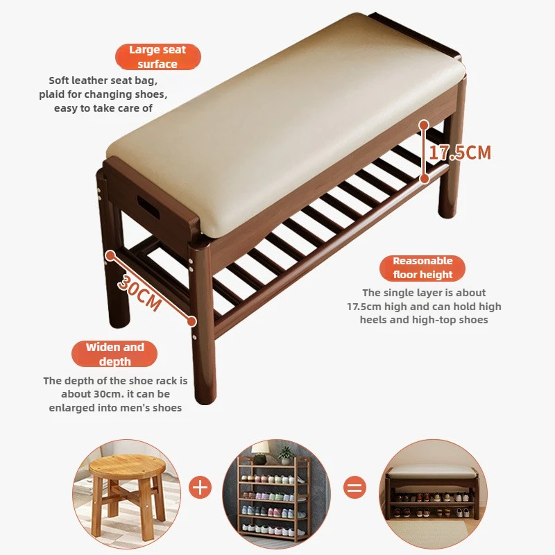 مقعد تغيير الأحذية من الخشب الصلب، وحدة صغيرة في مهجع، رف أحذية حديث وبسيط، مقعد مدخل، مقعد يرتدي الأحذية المنزلية