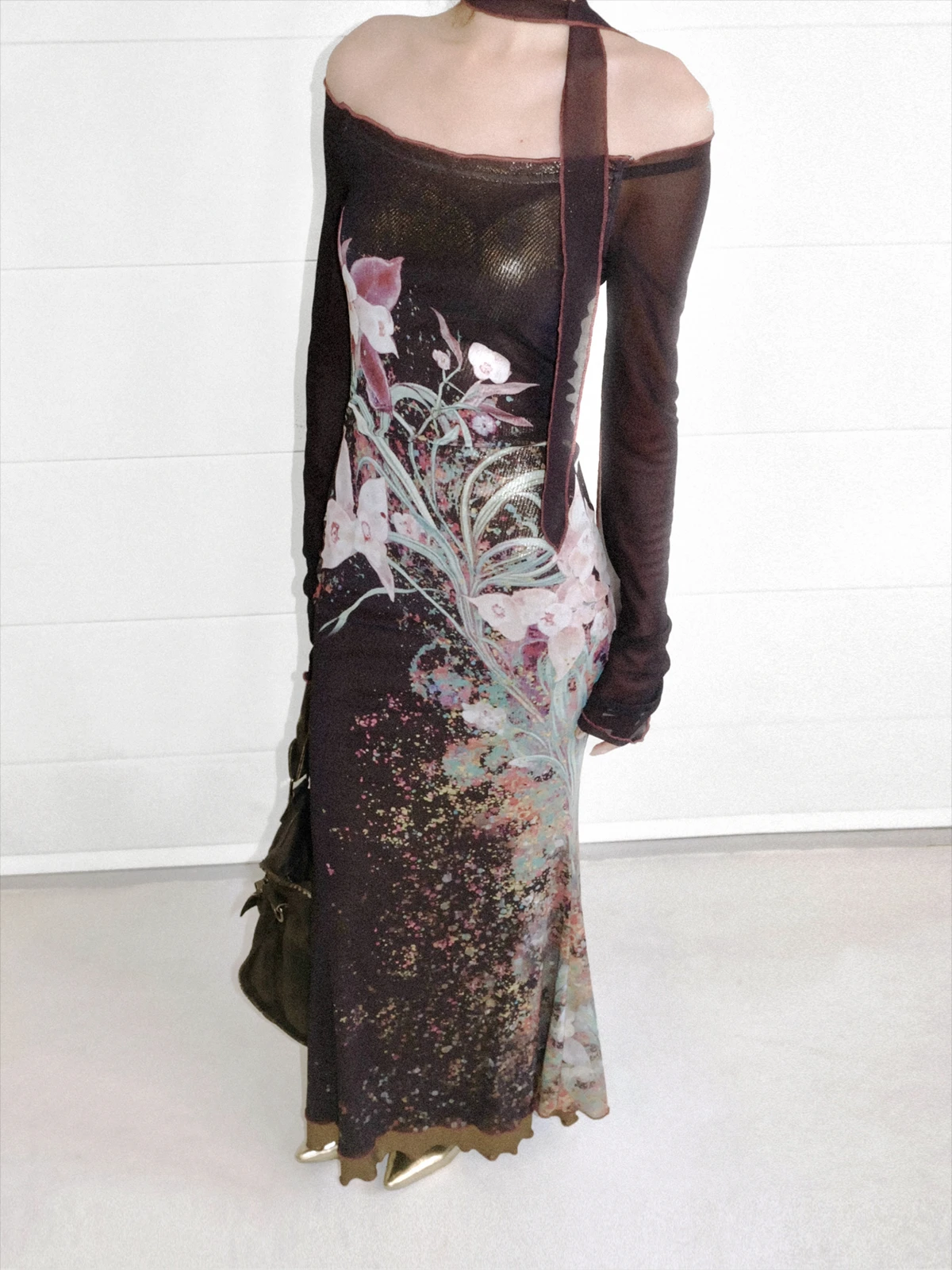 

LOUMUTAKU Dr Lake Evening Golden Emed One oulder Lotus Flower Me oulder Bared Fi Tail Skirt Women's Dr