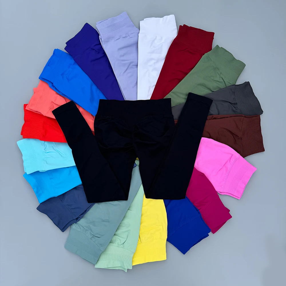 무봉제 여성용 솔리드 웨이스트 요가 팬츠 섹시 타이트 스포츠 팬츠 피트니스 삼중 웨이스트 운동 요가 힙업