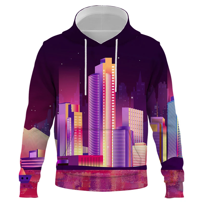 

City night scene 3D Abstract art Men Sweatshirt Women Hoodies outwear Winter Handsome Hooded Male 3D Hoody Hip Hop Men clothing