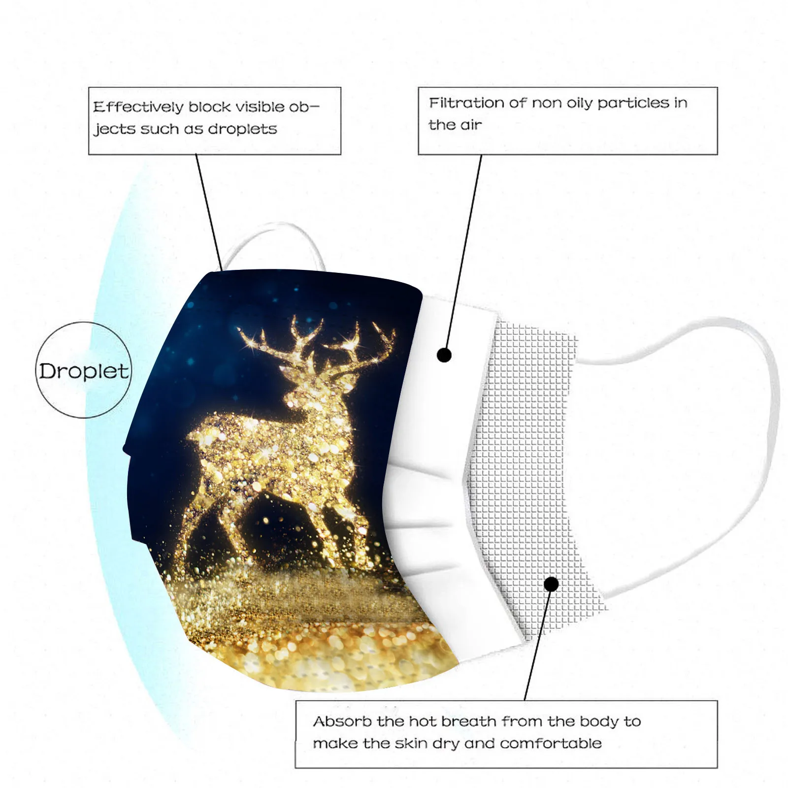 10 قطعة الرجال والنساء الكبار عيد الميلاد لامعة مطبوعة المتاح Meltblown النسيج ثلاث طبقات قناع واقٍ لملابس الحفلات #6