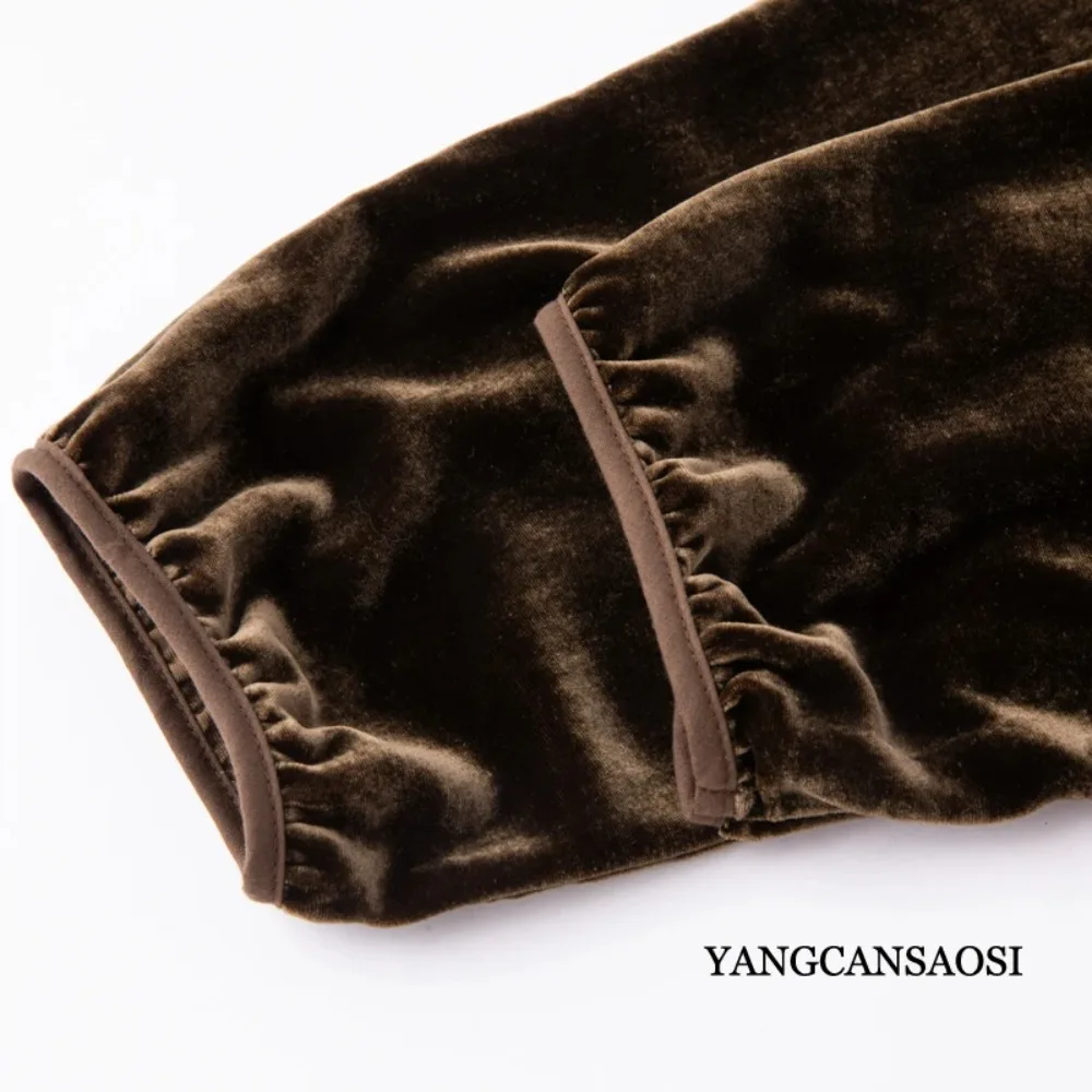 2025 Women's Fashion Autumn Clothing 30% Natural Mulberry Silk Velvet V-neck Lantern Long Sleeved Versatile Solid Color Cardigan