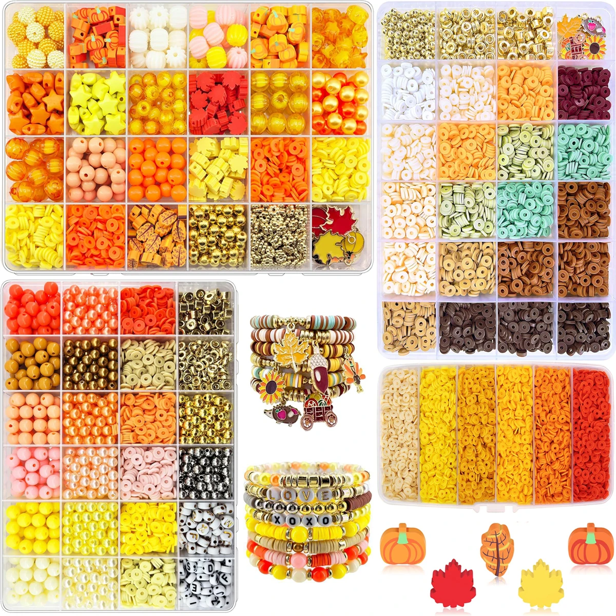 

Fall Style Friendship Bracelet Making Kit Leaf Pumpkin Clay Beads Set Contain for Jewelry Making Diy Bracelet Craft Supplies