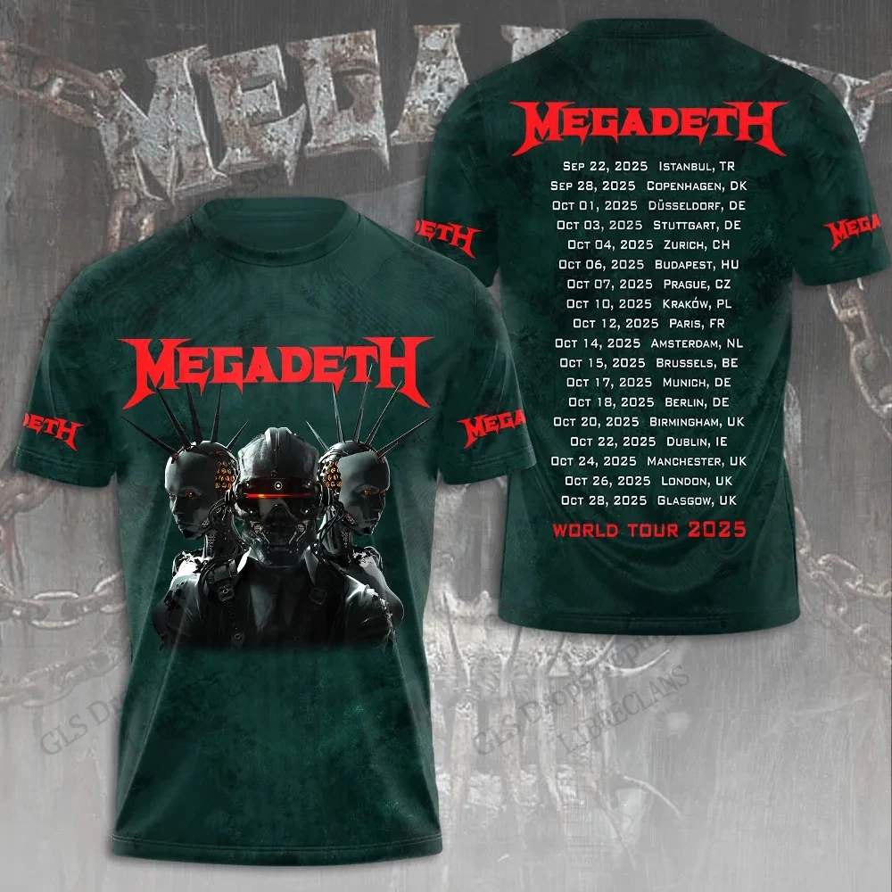 المعادن الثقيلة روك باند Megadeth ثلاثية الأبعاد تي شيرت مطبوع ملابس رياضية نسائية تي شيرت كامل تيشيرت صيفي ملابس الأطفال الفرقة