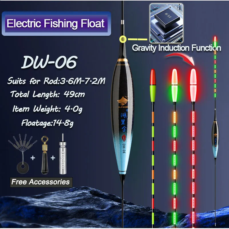 WLPFISHING Fishing Floats Electric Gravity Sensor Bobbers Build-in Smart IC Fish Bite Antenna Discoloration