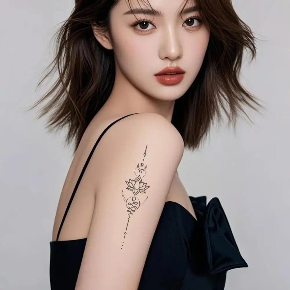 Lotus Sanskriet wervelkolom tattoo sticker, Thaise kruiden tijdelijke tattoo voor rug, waterdichte langdurige nep body art, yoga ontwerp