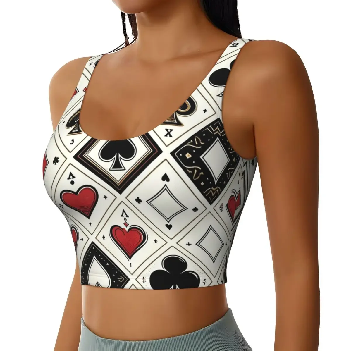 Custom Casino Playing Card Symbols Diamond Heart Spade Clubs Women Sports Bra High Impact Vest Gym Workout Yoga Crop Tank Tops