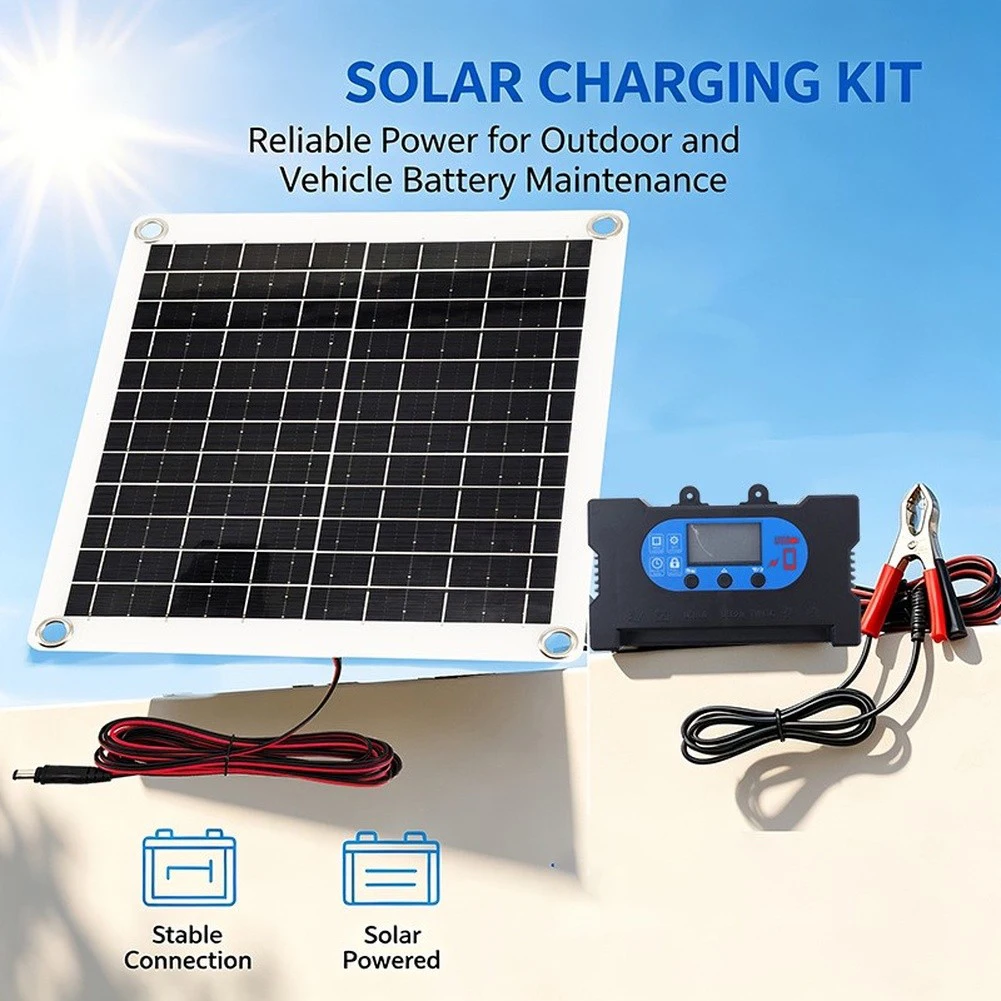 1pc Solar Panel With Controller 12W For Outdoor And Camping Vehicles RV Travel Accessories Easy To Use