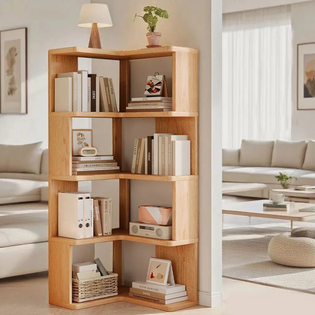 Internet celebrity solid wood corner bookshelf living room corner locker floor rack integrated wall