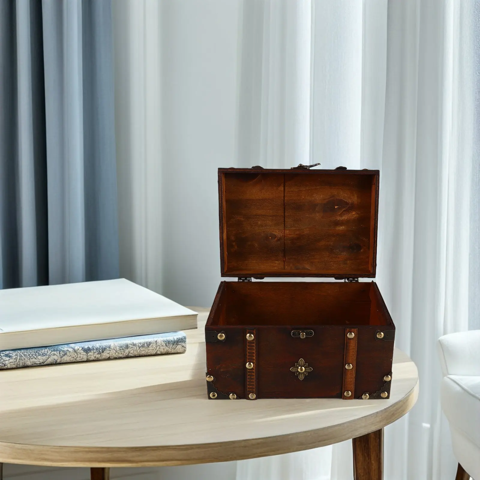 Retro Wooden Jewelry Box Solid Wood Lockable Organizer for Jewelry Watch Tea Bags Small Items Desktop Storage Display Case