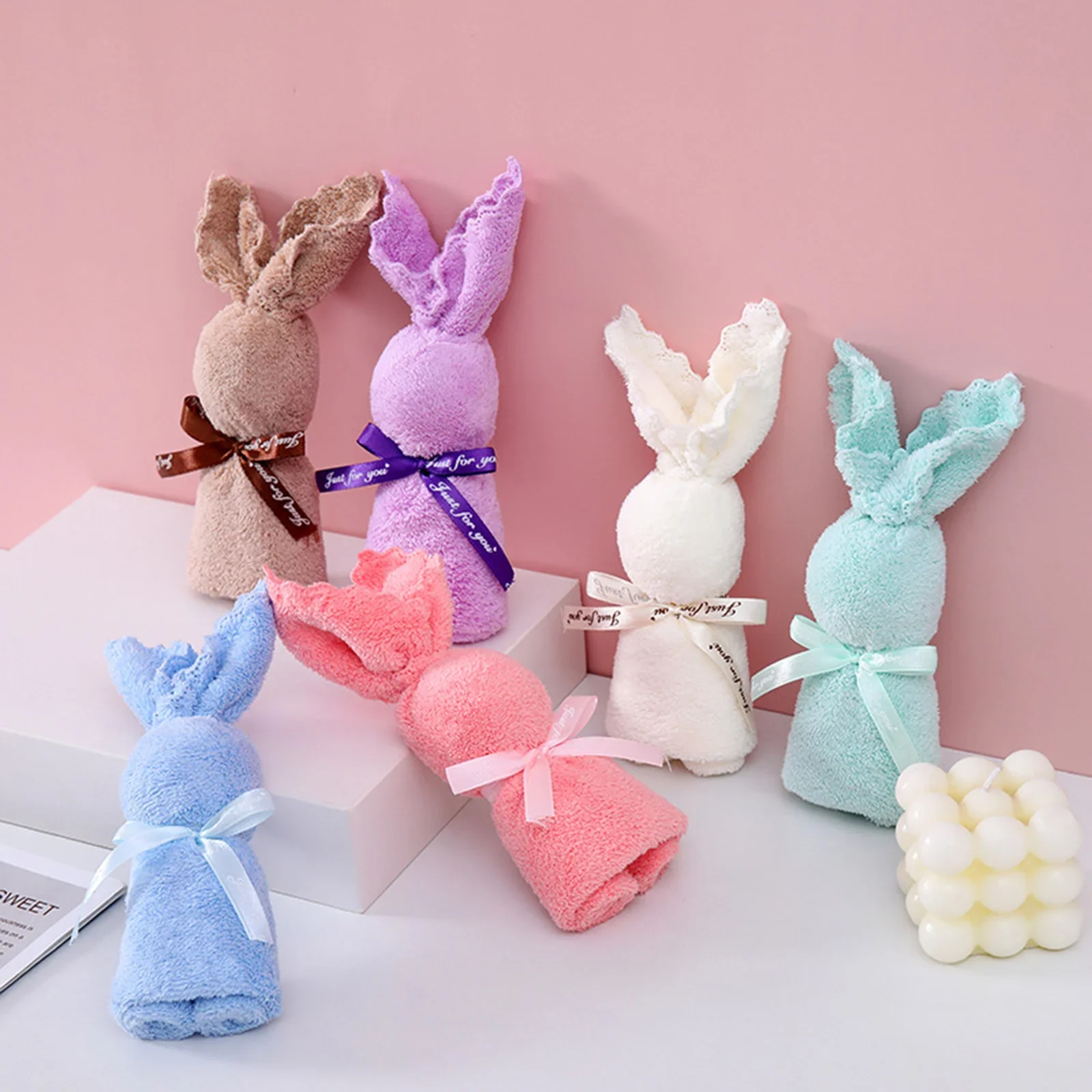 Rabbit Shape Hand Towel Soft Coral Fleece Super Absorbent Towel Gift Thickening Small Mini Towel Kitchen Bathroom Handkerchiefs