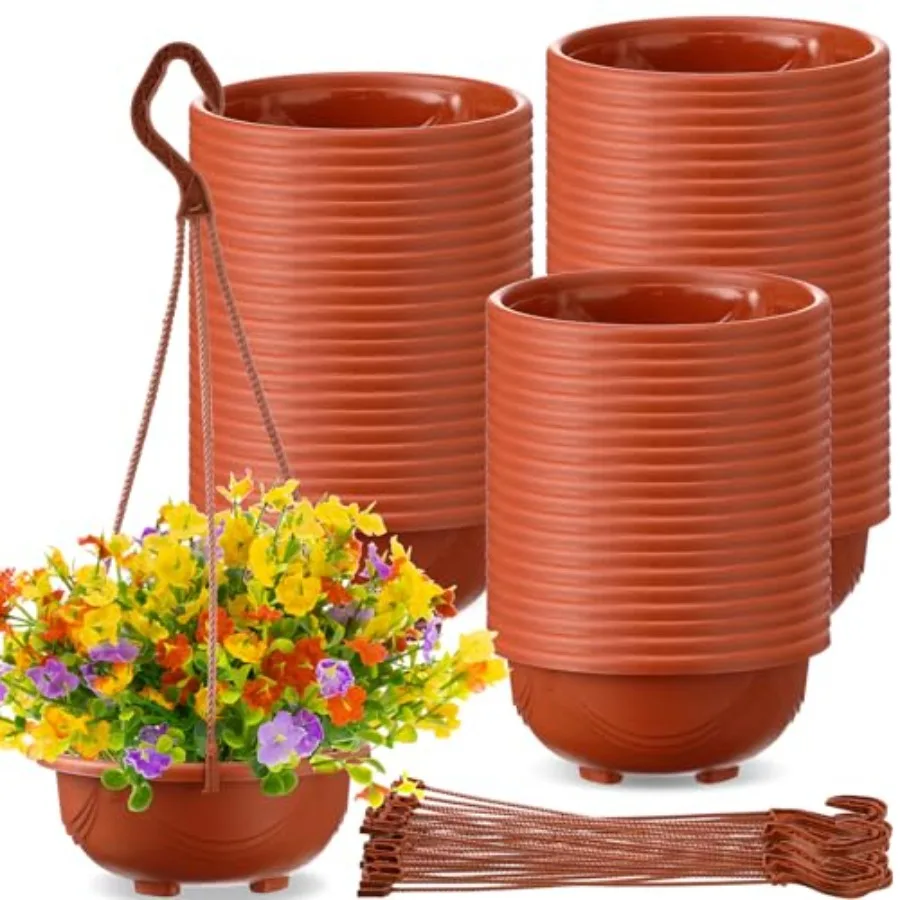 

60 шт. пластиковых подвесных кашпо для цветов и растений с крючками, подвесные горшки для растений, корзины-кашпо, контейнеры с дренажом
