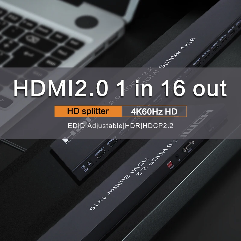 1U HDMI 1X16 Port hdmi splitter rack mount 16 way HDMI 2.0 Splitter adatper 4K 60Hz HDCP 2.2 3D HDR 1080P 1 In 16 Out Switch