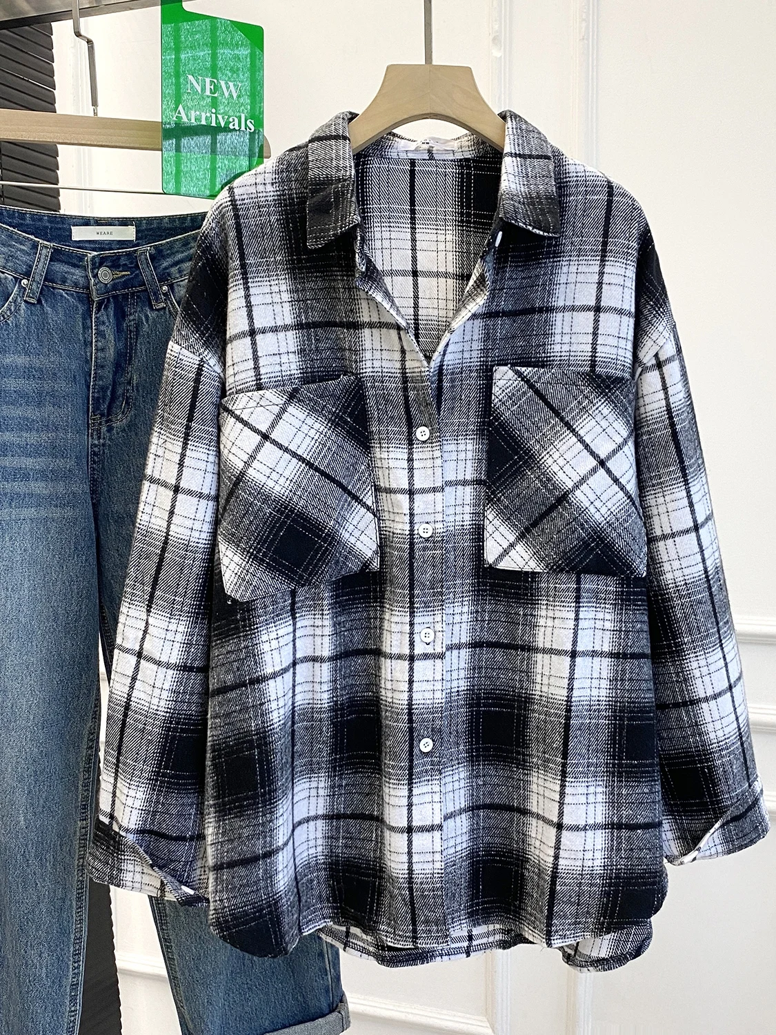 เสื้อผ้าผู้หญิงลายสก็อตสีเรโทร สไตล์ลำลอง สำหรับฤดูใบไม้ผลิและฤดูใบไม้ร่วง สไตล์เกาหลีใหม่ ใส่ได้หลายแบบ ผ้าผสมฝ้าย