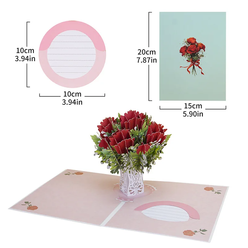 

3D Pop-Up Succulent Rose Greeting Card for Birthdays Mother's Day Teacher's Day—Detachable Flower Bouquet Greeting Card