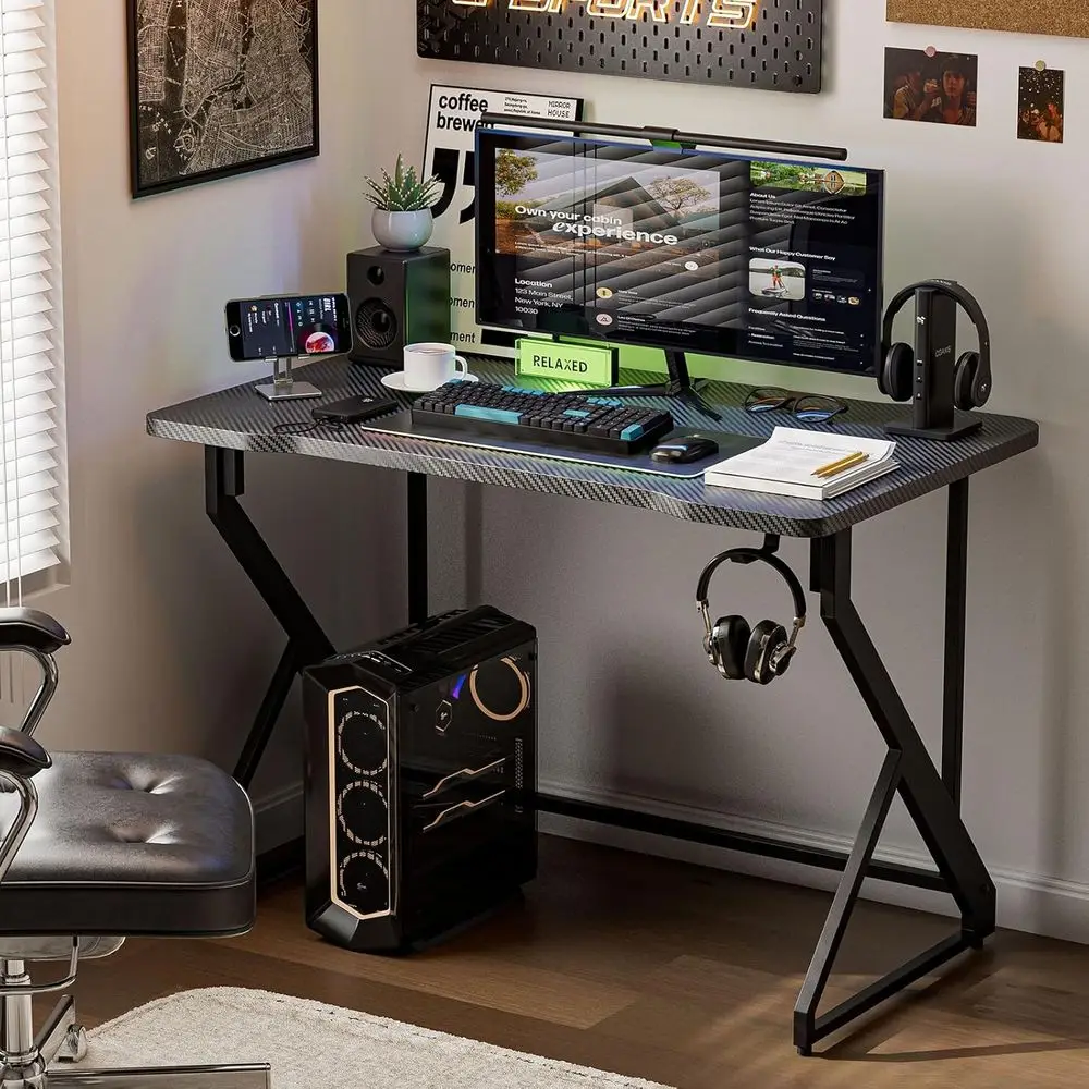 مكتب ألعاب من ألياف الكربون 40 على شكل حرف Z مع خطاف لسماعة الرأس لألعاب الكمبيوتر ومحطة العمل #2