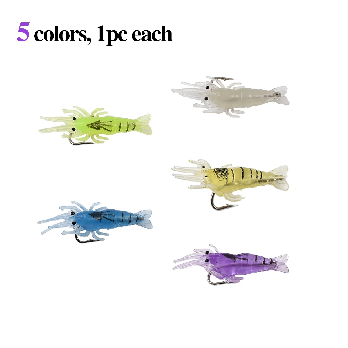 BILLINGS 5/25 pcs Shrimp-shaped soft fishing lures with lifelike whiskers, suitable for both freshwater and saltwater