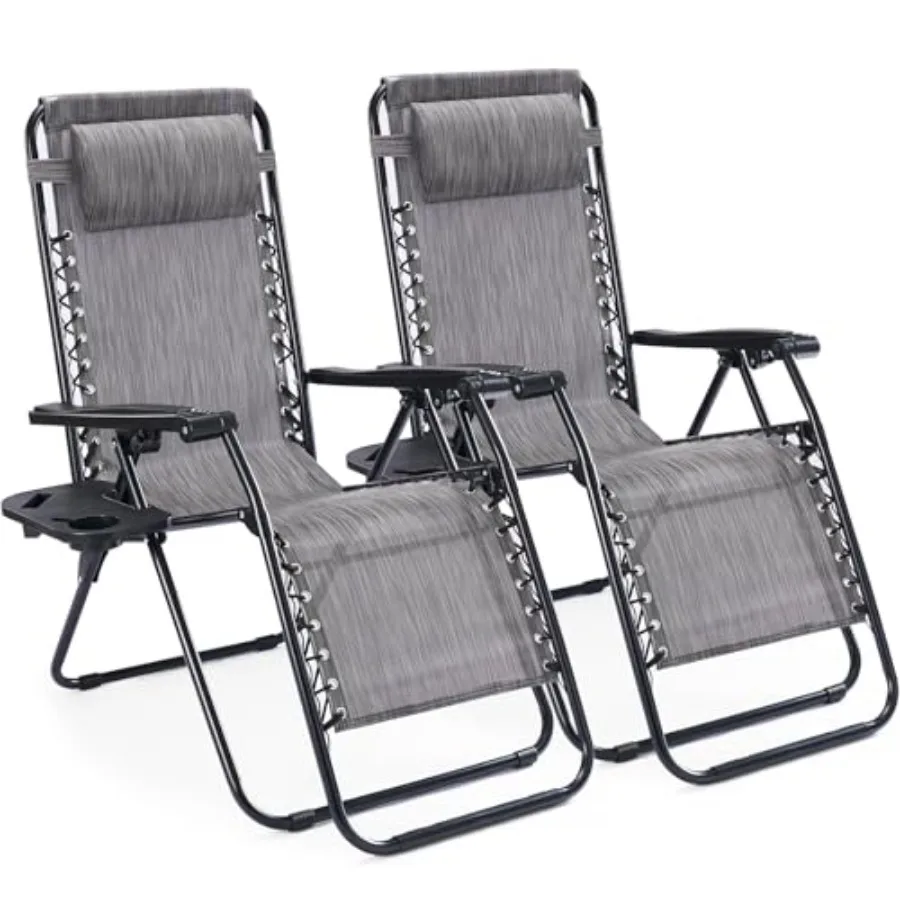 

Zero Gravity Chair Set of 2, Lounge Chair Folding Portable Adjustable Camping Reclining Chairs with Adjustable Pollow, Mesh Bac