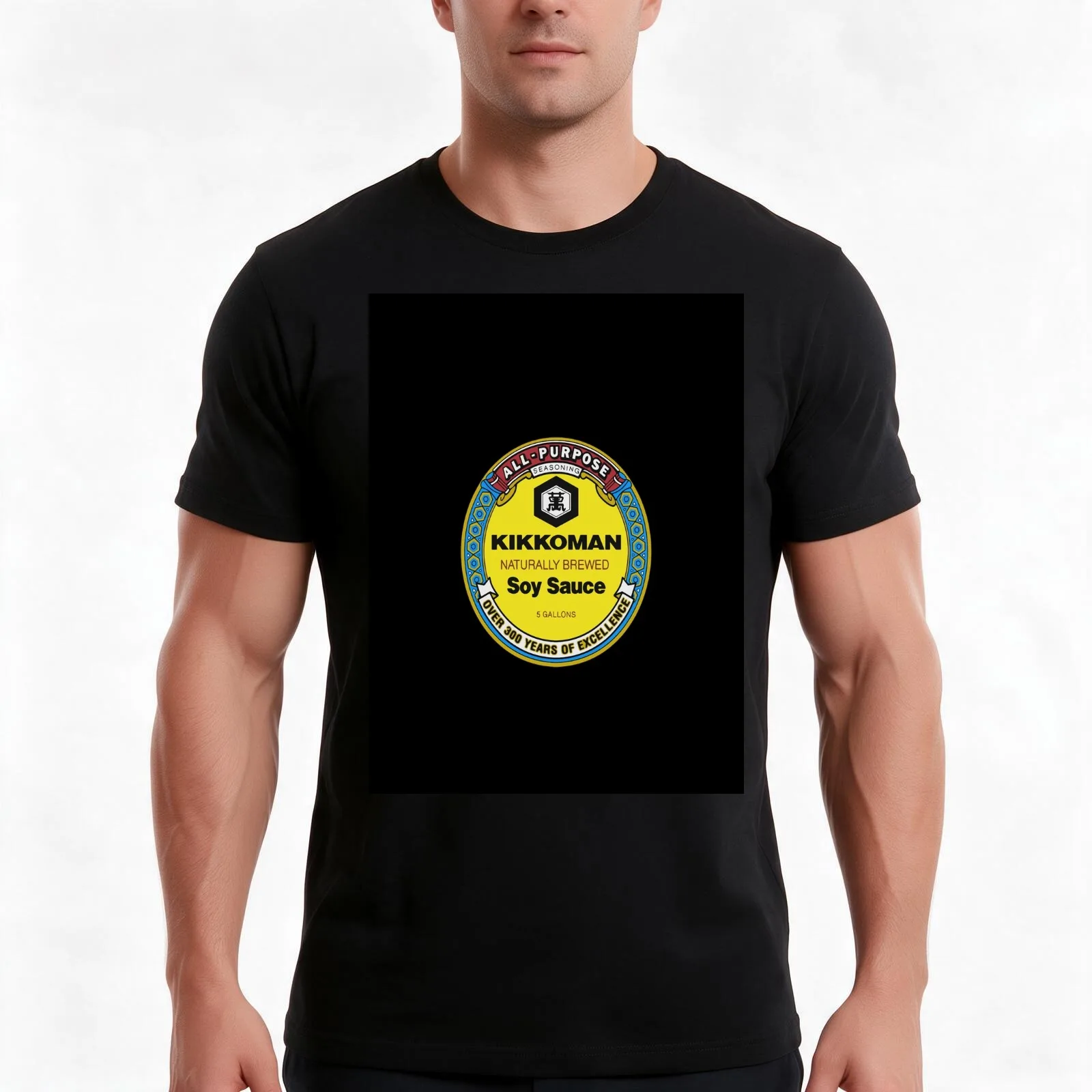 All Purpose Kikkoman Soy Sauce Print Design Men's Ideal Short Sleeve Black Funny Cotton T-Shirt Summer Casual Cotton Tee