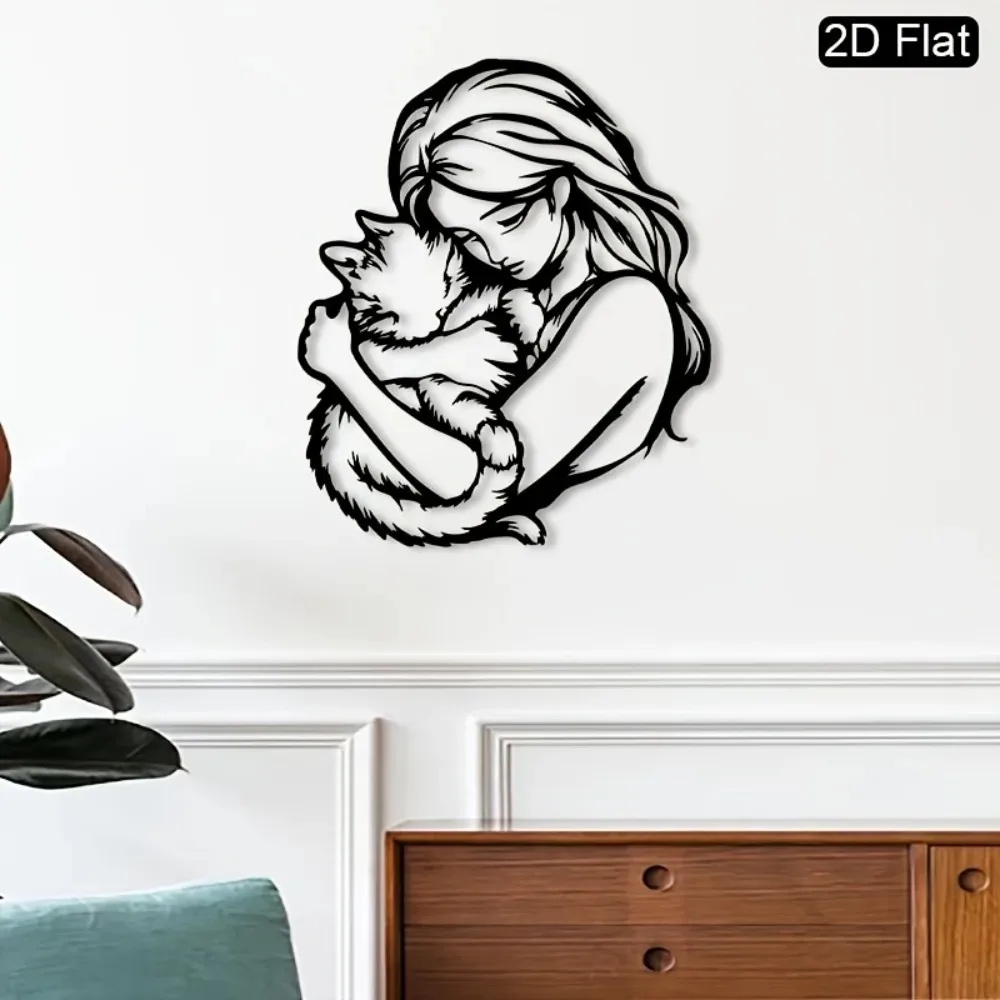CIFBUY Iron Wall Art Cat Hug Metal Sign Waterproof For Home Living Room Indoor Outdoor Decor Rustic Hanging Plaque