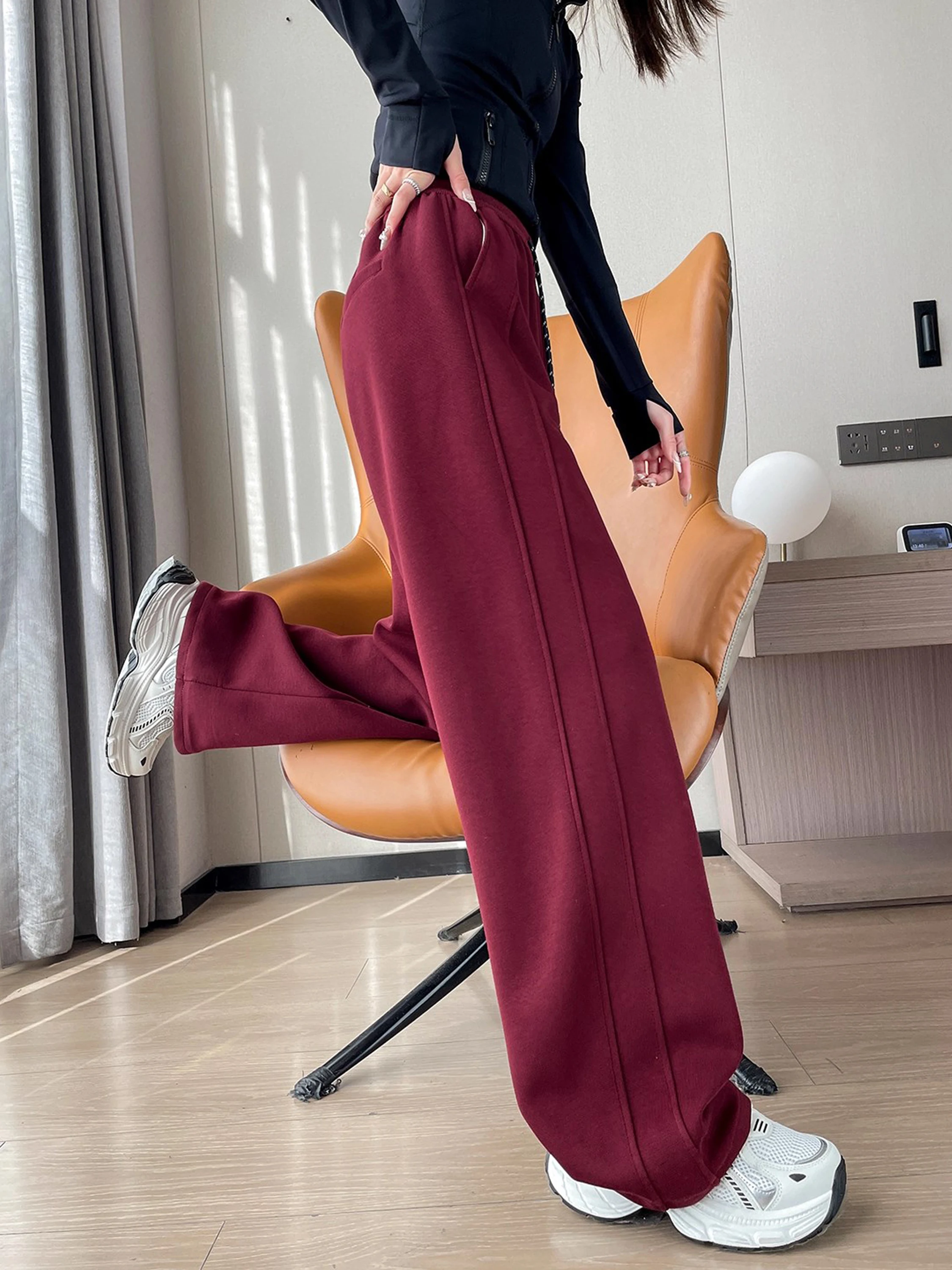 Pantaloni a Gamba Larga a Vita Alta Versione Stretta Stile Banana Pantaloni Casual da Donna Pantaloni Sportivi Primavera Autunno Nuovi Arrivi