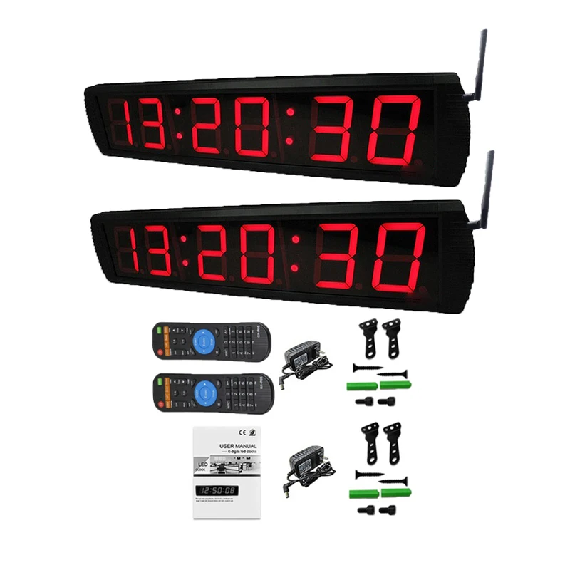 Digital LED Synchronized Clock with Master Clock System, Wall Mounted, 2 PCs, 4 in