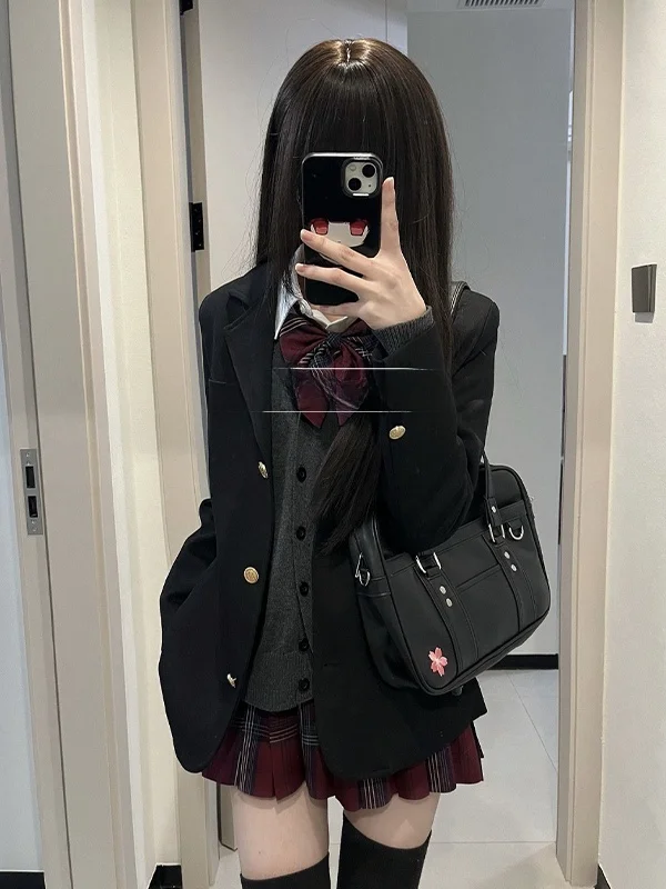 Original Jk Uniform Autumn Winter Set School Style Cardigan Sweater Blouse Skirt Four Piece Suit Women's Fashion Ensemble