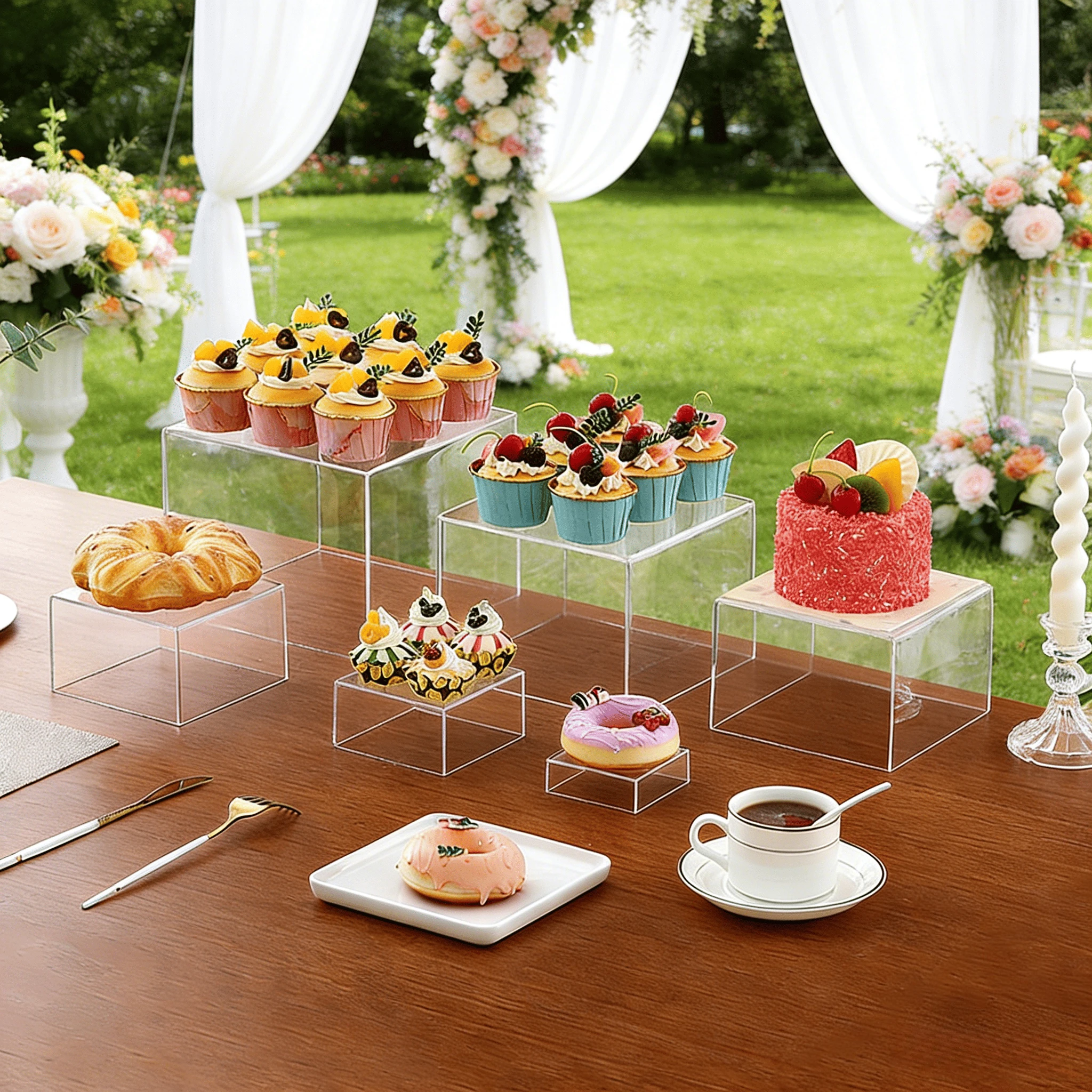 

6Pcs Clear Acrylic Dessert Display Stand Set Cake Cupcake Food Display Riser Buffet Serving Tray for Wedding Birthday Party