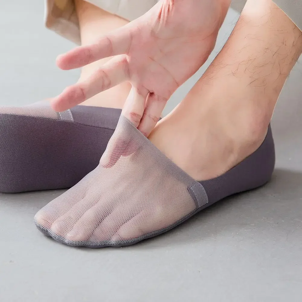 

2 шт., бесшовные сетчатые дышащие невидимые носки, однотонные деловые мужские носки, нескользящие силиконовые носки до щиколотки, летние тапочки