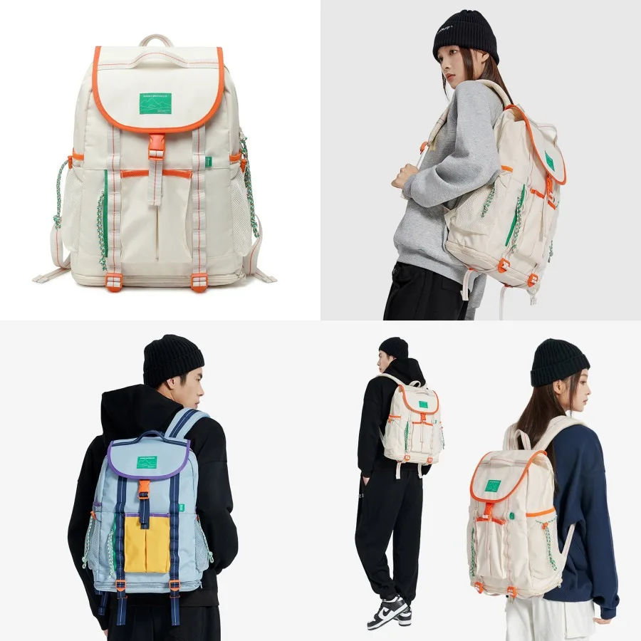 

【New Arrival】Colorblock Casual Backpack, Light Blue & Yellow Daypack with Adjustable Straps