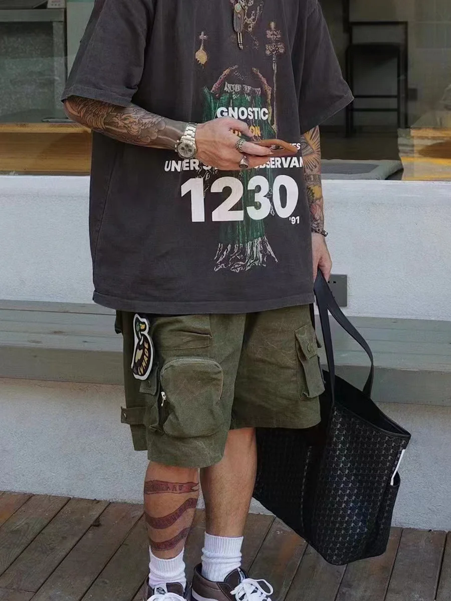 

Функциональные повседневные брюки из хлопка в стиле американской уличной моды с множеством карманов и молниями для молодежи