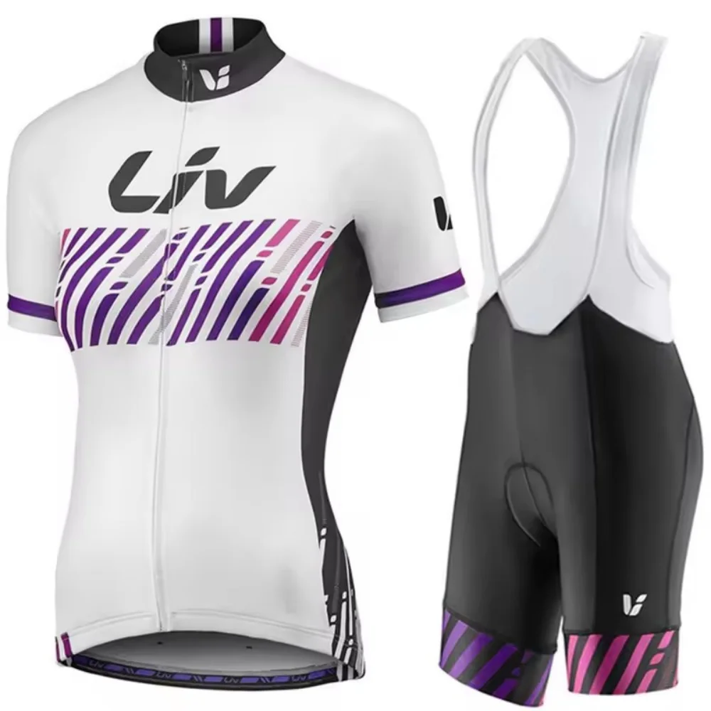 Ropa de ciclismo de manga corta para mujer, conjunto de Jersey para bicicleta de carretera LIV, pantalones cortos de Gel con pechera, traje deportivo, ropa para bicicleta femenina 2025