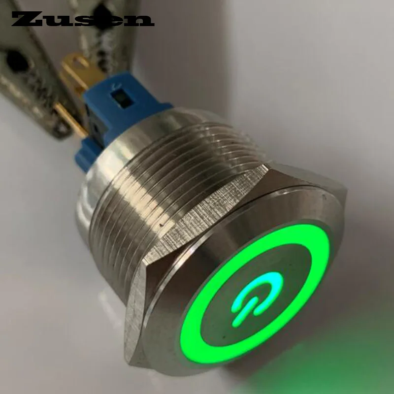 Zusen 22mm 照明付き電源シンボル押しボタンスイッチ ラッチング/モーメンタリ押しボタンスイッチ IP65(ZS22F-11ZET/Y/12V/S)