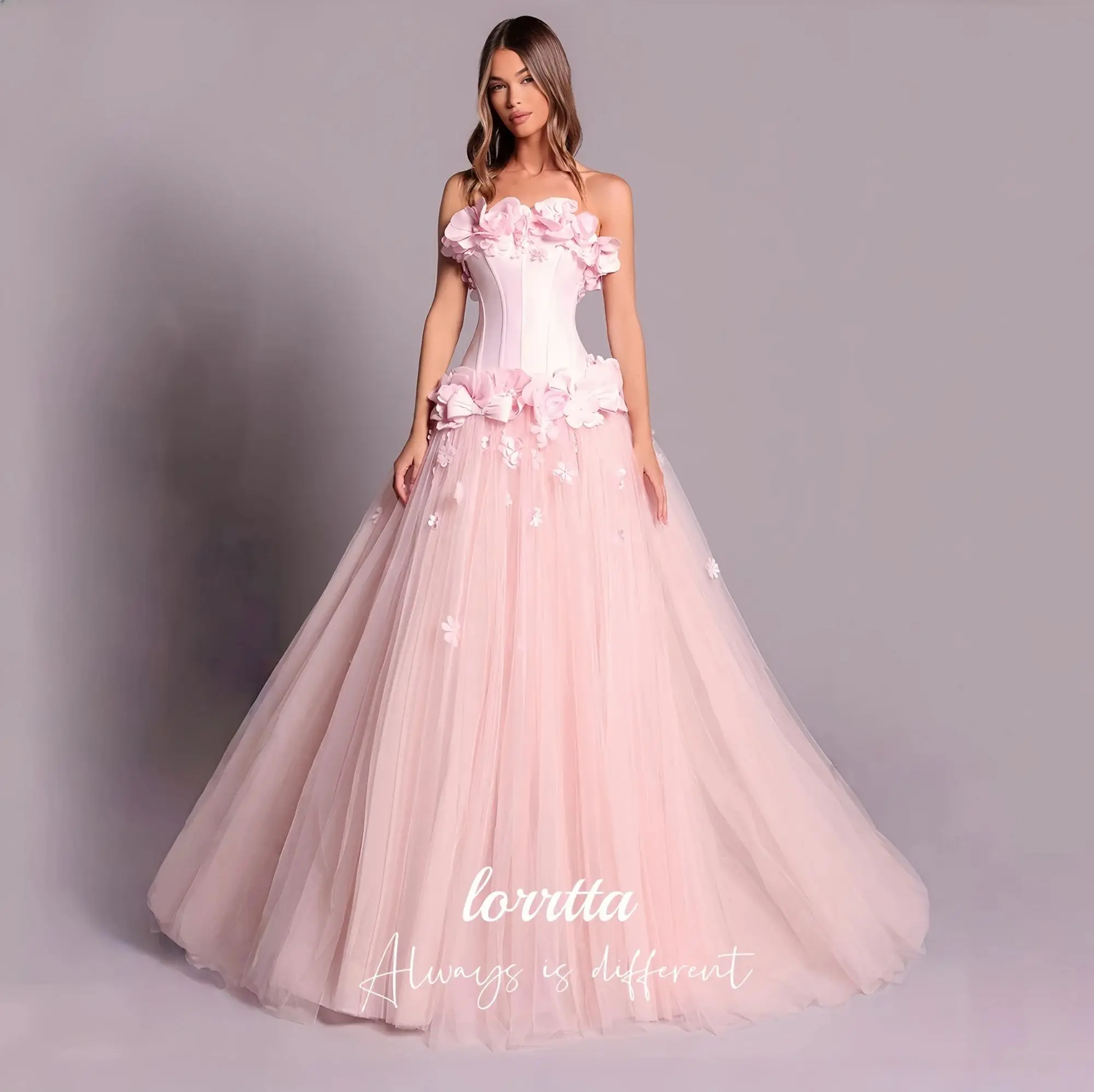 

Lorrtta A-line Wedding Dresses for Parties Pink Elegant Party Dresses 2025 Customized Vestidos De Festa فساتين سهرة 3D Flowers
